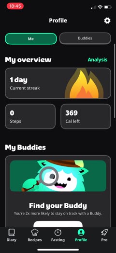 YaZio profile with the current streak and a flame